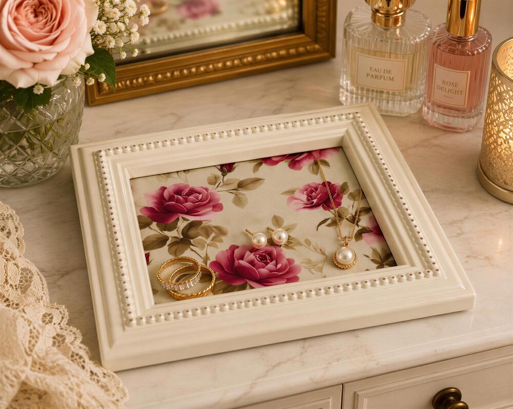 Upcycled Frame Tray | Floral Cottagecore Vanity Dish | Handmade Accent (9"X7")
